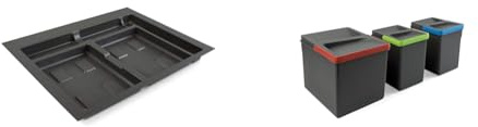 Emuca - Abfallsammler, Kit aus 3 Eimern mit höhe 216mm und Fassungsvermögen von 1x12L + 2x6L, + Zuschneidbaren Basis M60