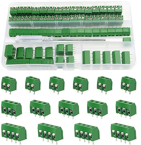YIXISI 100 Pezzi PCB Morsetto, 5mm 2 Pin / 3 Pin / 4 Pin PCB Morsettiera a Vite, per Arduino DIY Project (85 x 2 pin, 10 x 3 pin, 5 x 4 pin, Verde)