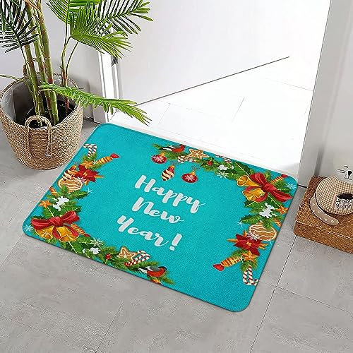 ERICAT Badteppich rutschfeste,Neu Baum lly Girlande Ilex mit Bow Candy Ball Cookie Flower Abstract,Wasserabsorbierend Badematte maschinenwaschbar Badvorleger für Dusche,Badewanne,40x60cm
