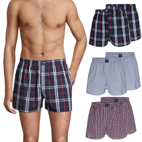 Almonu - Web - Boxershorts - 6er Pack (M Rot/Blau karriert)