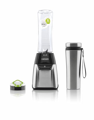 HAEGER Batidora de vaso Sports de acero inoxidable - 350 W, Vaso de 600 ml de TRITAN, Jarra térmica