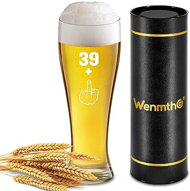 WenmthG 40th Birthday Gifts Men Women - Beer Glasses 0.5L for Dad Father Uncle - 39+1 Funny - Pint Glass for Him Her - Lager Glass Personalised - Anniversary Presents Humorous