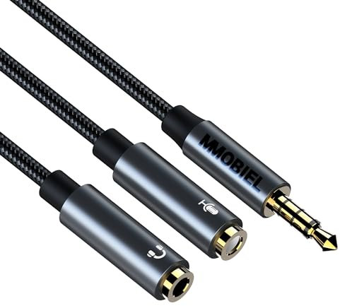 MMOBIEL Répartiteur de Casque 3.5mm - Audio et Micro Répartiteur Auxiliaire 3.5mm 2 Femelles (Stéréo et Microphone) vers 1 Mâle Compatible avec Ordinateur Portable, PC, Tablette etc. 30cm