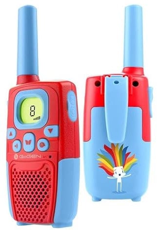 GOGEN DECKO Kinder Walkie Talkie I ab 3 Jahre I 8 Kanäle I 4km Reichweite I Hintergrundbeleuchtung I Funkgeräte Spielzeug I Abenteuer im Freien, Camping, Wandern I 2 Stück (1er Pack) I Blau-Rot