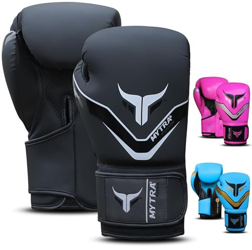 Mytra Fusion Guantes de Boxeo - Guantes de Entrenamiento MMA Punch, Kickboxing, Fitness, Sparring, Muay Thai, Entrenamiento y Lucha (Black/Grey, 12-oz)