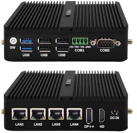 SJRC Mini PC N100 Firewall Fanless Windows 11 Pro Support Pfsense OPNsense, 16GB DDR4 RAM 512GB SSD Micro Computer Router Appliance, 4 x 2.5GbE LAN Port 2 COM, WiFi BT4.2 USB3.0