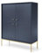 BETTSO - Molly - Hochkommode - 125 cm hoch, 104 cm breit - 4-türig - mit hohen Metallbeinen - Schuhschrank - Kommode - Lowboard - Flurgarderobe - Aktenschrank - Dunkelblau mit Goldenen Beinen