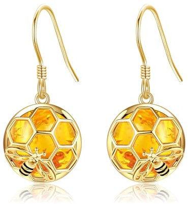 Biene Ohrringe 925 Sterling Silber Bernstein Biene Ohrhänger Biene Muttertag Schmuck Geschenk für Damen