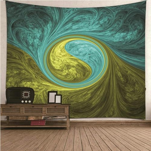 Ayoiow Wandteppich Polyester, Wandteppiche 200X200 Yin Yang Muster Wandteppiche Grün Wand Teppiche für Schlafzimmer Wohnzimmer Deko