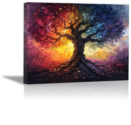 JOSUE Arbre De Vie Abstrait Sur Toile, Or et Noir - Tableau Decoration Murale Pour Salon et Chambre - 50x70cm Encadrée