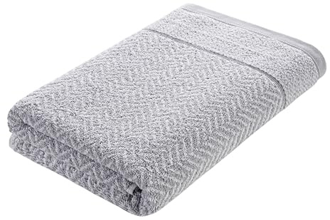 herzbach home Handtuch Duschtuch 100% Baumwolle Gemustert (Silbergrau/Weiß, Duschtuch 70x140 cm)
