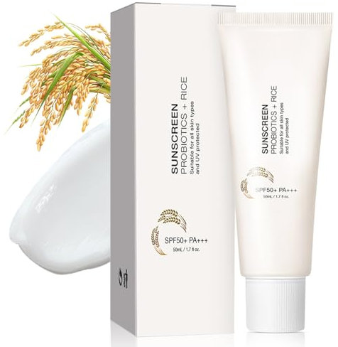 Rice Probiotics Sonnencreme LSF 50, Face Sunscreen SPF 50, Anti Aging Sonnenschutzlotion für Gesicht und Körper, Feuchtigkeitsspendende Leicht Textur Sonnenschutz für Trockene Empfindliche Haut