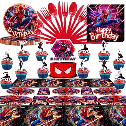 Sammelalbum 64 Pièces Decoration Anniversaire Spiderman, Decoration Anniversaire Spidey Comprenant Belle Assiette, Nappe Imperméable , Decoration Gateau Spiderman