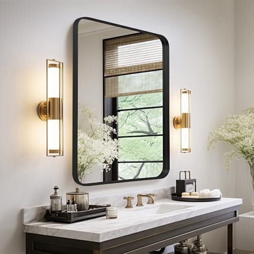 LunaMirror Wandspiegel 50 x 75 cm Badspiegel Badezimmer Spiegel Schwarzer Modernes Design Dekorativer Wand Spiegel für Schlafzimmer, Eingangsbereich, Wohnzimmer, Flur