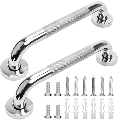 Abaigeal 2 PCS Grab Rails for Bathroom, 12 Inch/ 300 mm Anti-Slip Shower Handles for Seniors Disabled Elderly, Chrome Stainless Steel Safety Shower Handle Support Rail with Screws, Toilet Grab Handle