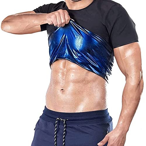 WDSOPK Herren Kurzarm Schwitzen T-Shirt Schlankheits-Sauna-Shirt Neopren Hot Thermo Schlankheits-Sauna Fitness Saunaanzüge (Mann XXL) (Mann XL)