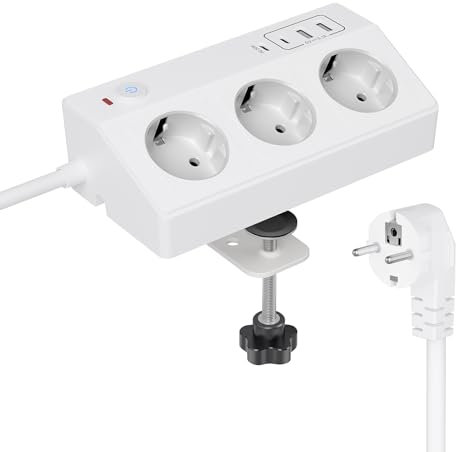 Tischsteckdose mit USB C PD 20W, 4000W/16A Steckdosenleiste Schreibtisch, STGAROT 3 Fach Mehrfachsteckdose 4 USB mit Schalter 3M Kabel, Überspannungsschutz Steckdose Tisch für Zuhause Büro, Weiß