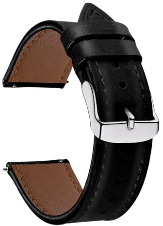 CeiBand Leder Armband für 20mm 22mm, Uhrenarmband für Damen und Herren, Weich Leder Verstellbare Ersatzarmband, Edelstahl Dornschließe Uhrenarmbänder für 20mm 22mm - Schwarz