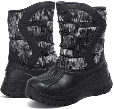 TORISKY Bambini Stivali da Neve Ragazzi Ragazze Caldo Fodera in Pelliccia Stivali Invernali Impermeabili Antiscivolo All'aperto Trekking Stivali(T5-Black 30EU)