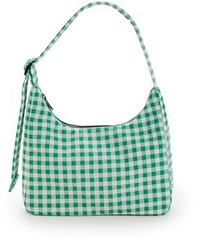 BAGGU Mini Nylon Shoulder Bag, Green Gingham
