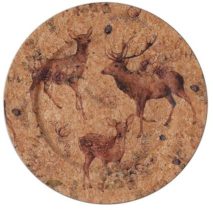 Dekoteller 33cm Kunststoff Waldtiere Motiv - festliche Platzteller für verschiedene Anlässe - Tischdeko Unterteller für Hochzeit Jubiläum Weihnachten - Weihnachtsteller Weihnachtsdeko - Braun