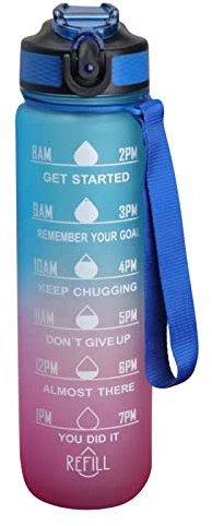 KEERADS Bouteille D'eau, Gourde 1l, Gourde Sport, Gourde Avec Réutilisable Réutilisable, Bouteille D'eau Avec Marqueur De Temps, Water Bottle Pour Adulte, Gourde Randonnée Mignon 2024 (Q1-E, One Size)