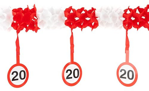 20 Geburtstag Deko Girlande Verkehrszeichen rot/weiß - Originelle Geburtstagsdeko 20 für einen gelungenen 20 Geburtstag Frau oder Mann - Tiwoca