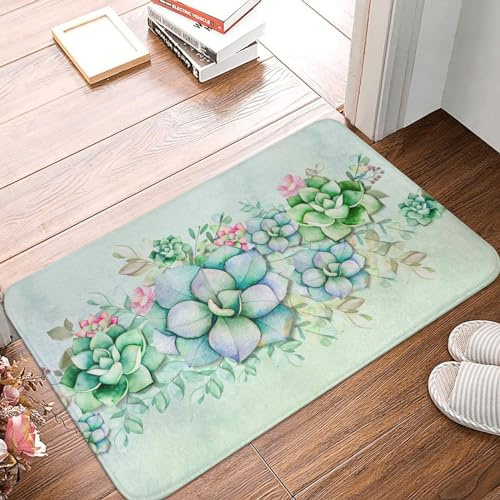 VOSERY Front Door Mat Indoor Outside Entrance - Succulent Front Door Mat Easy Clean 16x24in, All-Season Doormat Outdoor Entrance Patio Rug