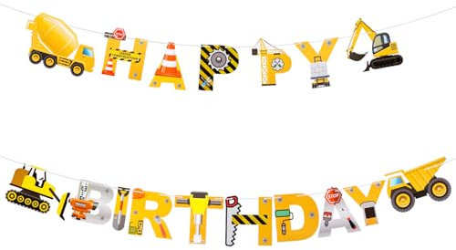 Geburtstagsdeko Jungen, Alles Gute zum Geburtstag Banner Happy Birthday Girlande für Kinder Baufahrzeug Geburtstagsgirlande Geburtstagsparty Dekoration Bau-Themen Geburtstagsparty Jungen Geburtstag