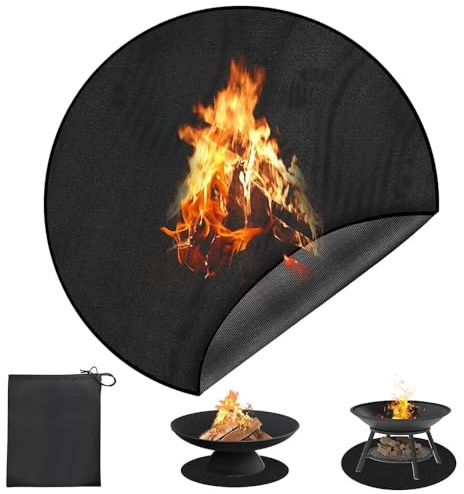Feuerfeste Unterlage Rund, 120cm/ 48zoll Feuerschutzmatte Bodenschutzmatte, Hitzebeständige 2000°F, Wasserdicht Feuerstellenmatte für Feuerschale, Gras, Terrasse, Boden, Camping