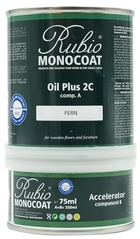 Rubio Monocoat Oil Plus 2C Wood Finish, 14 m² - Fern | Quick-Dry, Eco-Friendly Linseed Formula for Indoor Surfaces | Includes Accelerator (Part B) | Protector | 350 ML