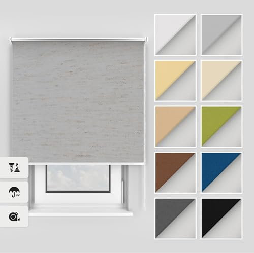 Estika Thermo rollos mit Bohren 130x220 cm Farbe: Graues Flachs, Verdunklungsrollo Deckenmontage und Wandmontage, Thermorollo hitzeschutz, Jalousien Fenster