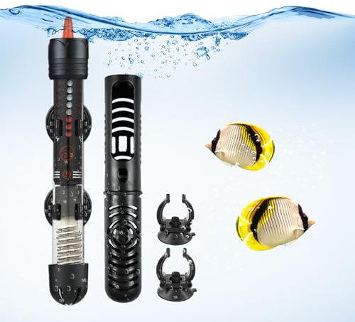Esoes Aquarium heizstab 50W(Mit Schutzhülle) 60L Heizstab Aquarium,Wasserdichter Verdicktes Quarzglas Aquarienheizer, Einstellbar Temperatur mit Saugnäpfen for Fisch/Wasserschildkröten Aquarium