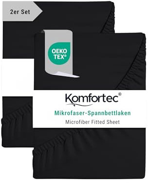 Komfortec Mikrofaser Spannbettlaken 2er Set 90x200 cm – Weiches Spannbetttuch mit Rundumgummi – Fitted Sheet für Matratzen bis 30 cm – Schwarz – Oeko-Tex – Pflegeleicht & Hautfreundlich – 90g/m²
