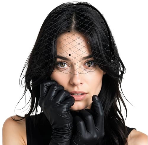 Abeillo Serre-tête en voile en maille des années 1920 pour femme - Pour mariage, thé, fête - Noir, noir, 1 Count (Pack of 1)