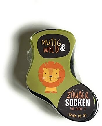 Zauberkindersocken mit Löwenmotiv Mutig & Wild Größe 29-35, Grün