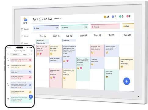 Dragon Touch 21.5 Zoll Digitaler Kalender Wand - 1920 * 1080 FHD Elektronischer Wandkalender Familienplaner mit 64GB Speicher und Wandhalterung, Touchscreen Intelligenter Tischkalender-Weiß