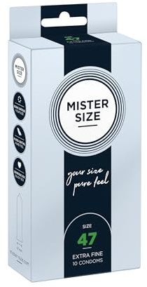 MISTER SIZE Kondome Extra Dünn, Naturkautschuk-Latex, 47mm, 10 Stück | 0,05mm hauchdünn für pure Intensität, sitzt fest & sicher ohne einzuengen – 7 Größen (47-69mm) statt Standardgröße