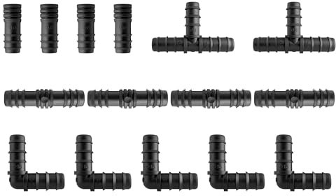 Irrigation Pipe Connectors Kit - Mixed Barb Fittings for 1/2 Hose Pipe - Includes Elbows, Tees, Plugs, Joiners - Durable Plastic Drip Irrigation Fittings for Garden Watering Systems - Easy to Fit