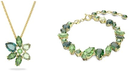 Swarovski Gema Anhänger & Armband, Mischschliff, Blume, Grün, goldfarben plattiert