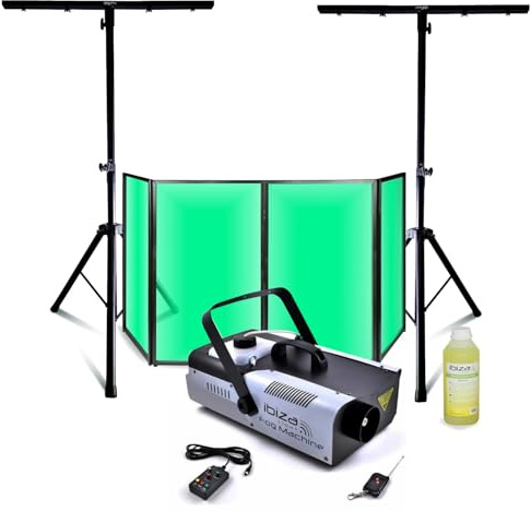 Ibiza - Lichtpaket DJ Lycra weiß 1200 x 700 - 2 Füße Mooving Light – Rauchmaschine 1200 W – Sono Hochzeit Abend