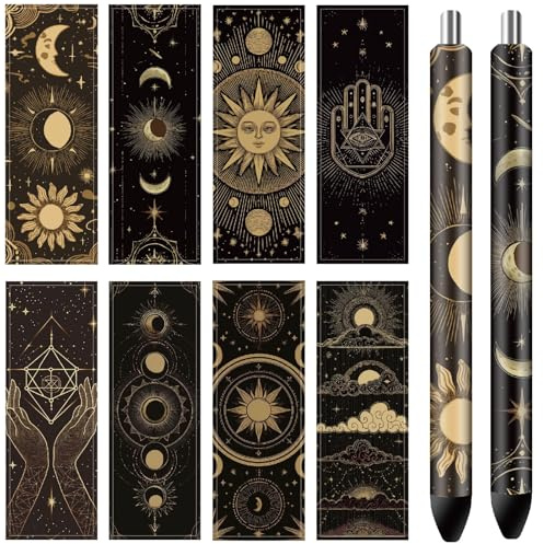 craspire 80 Stück 8 Stile Aufkleber Für Stiftverpackungen Nacht Wahrsagung Sonne Mond Stern 4.7x1.6 Zoll wasserdicht HD Druck Selbstklebend Beschichtete Aufkleber Für Personalisierte Bastelarbeiten