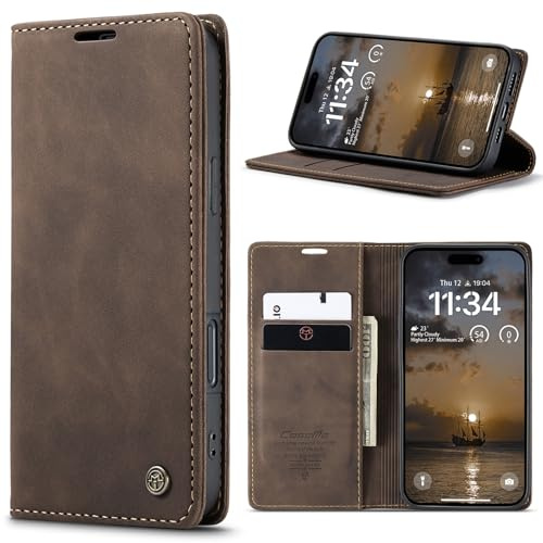Phernykas Handyhülle für iPhone 17 Pro Hülle Leder,Magnetische Klapphülle mit kartenfach und Standfunktion Smartphone Schutzhülle Lederhülle iPhone 17 Pro Flip Book Case (Kaffee)
