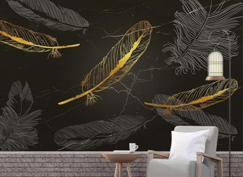 STROXTH WALLPAPER Photo Wallpaper wallcovering 250cmx175cm Feathers Gold and Black Feather Marble Background Wall Paper Wall Mural