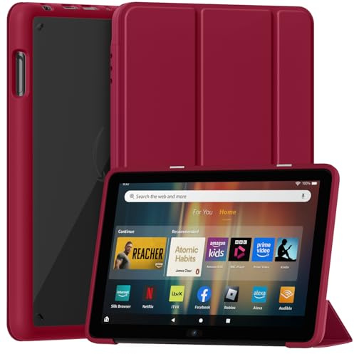 Mansiruyi Tablet Case for 8 Tablets, Not work for Onn Nokia 8 inch, Slim Light Trifold Stand TPU Case with Auto Sleep/Wake -Red