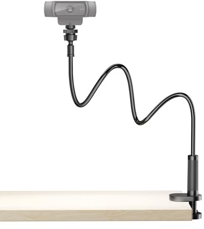 Flexible Webcam Stand Mount for Desk, Gooseneck Webcam Tripod with Clamp, Desktop Phone Holder & Table Top Tripod Compatible with Action Camera Gopro C922 C930e C920S C920 C615 C960 C920x Brio