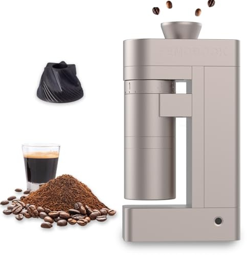 FEMOBOOK-A4 Elektrische Kaffeemühle mit Kegelmahlwerk, Champagnergold | Single-Dose-Espressomühle, USB-wiederaufladbare kabellose Kaffeemühle