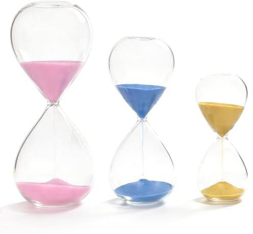 Alyxen Sablier Minuterie, 3 Sabliers Colorés en Verre, Sablier Decortif 5/10/30 Minutes, Minuterie Visuelle et Silencieuse, Minuteur Timer pour Brossage des Dent, Cuisine, Apprentissage du Temp