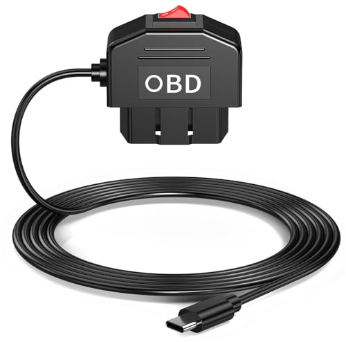 OBD Power Cable for Dash Camera, 3.5m 24 Hr Surveillance/Acc Mode for Dash Cameras, OBD-II Hardwire Adapter with Switch Button and 2 Mode Plug and Play for Dash Camera GPS DVR (Black 1 PC)
