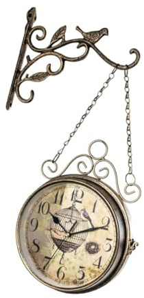 iplusmile Doppelseitige Retro Eisen Wanduhr Hängend Wohnzimmer Uhr Dekoration Kreativ Strapazierfähig